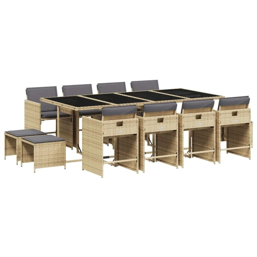 vidaXL 13-teilige Garten-Essgruppe aus Poly-Rattan mit Kissen in Beige, Schwarz und Grau - Bild 2