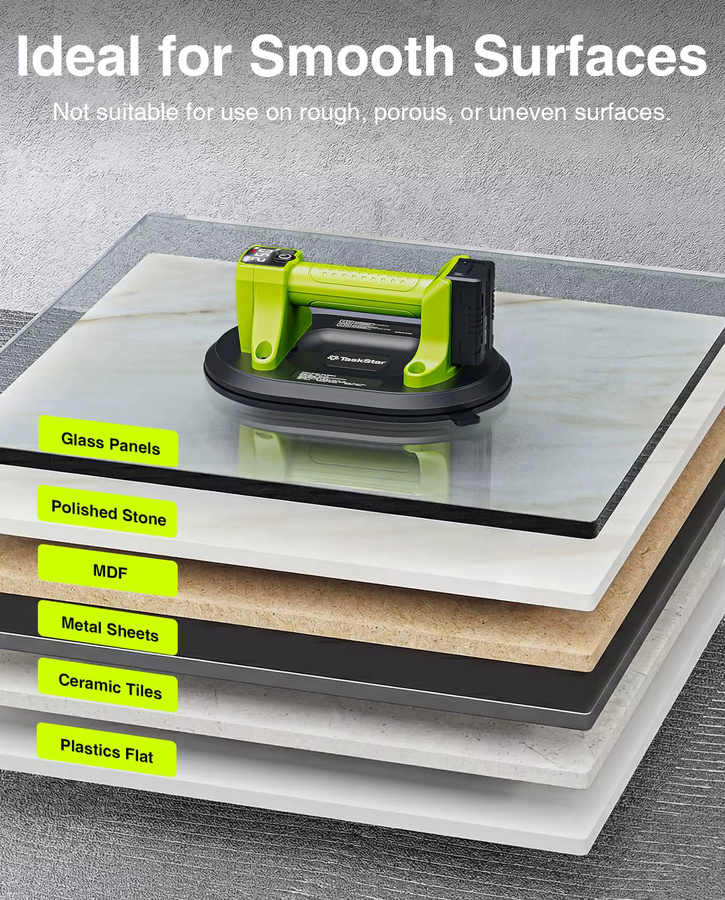 TaskStar 2er-Pack Elektrische Saugnäpfe für Glas- und Fliesenheben mit 250 kg Schwerlastkapazität, 10-Zoll Handgehaltener Fliesen-Vakuumheber inklusive 4 Batterien à 3000mAh - Bild 6