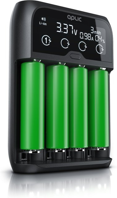 Aplic Universal Akku Ladegerät mit LCD Display für Li-ion, Ni-MH, Ni-Cd und LiFePo4 Akkus in Schwarz - Bild 1