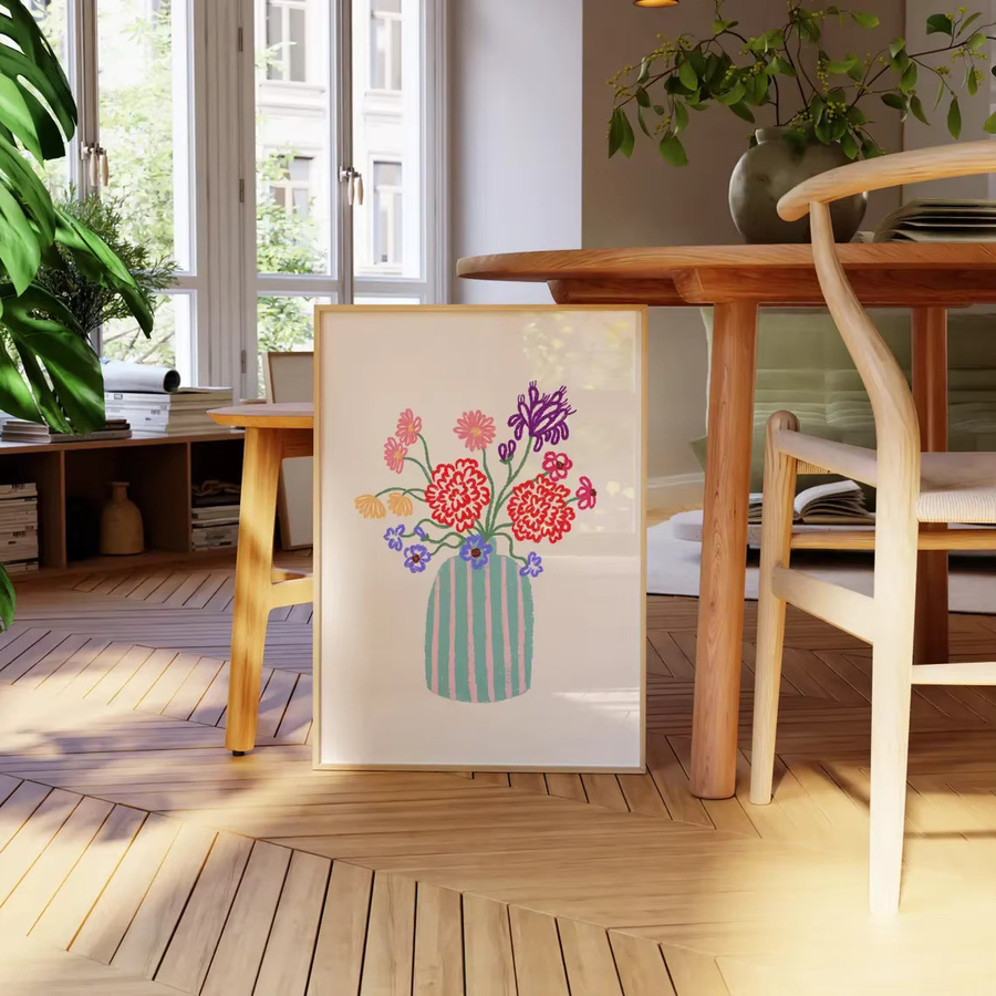 Abstraktes Blumenposter Stillleben mit Blumenvase von SHENCHEN, mehrfarbiges Wandkunst-Dekor aus Papier, ungerahmt - Bild 2