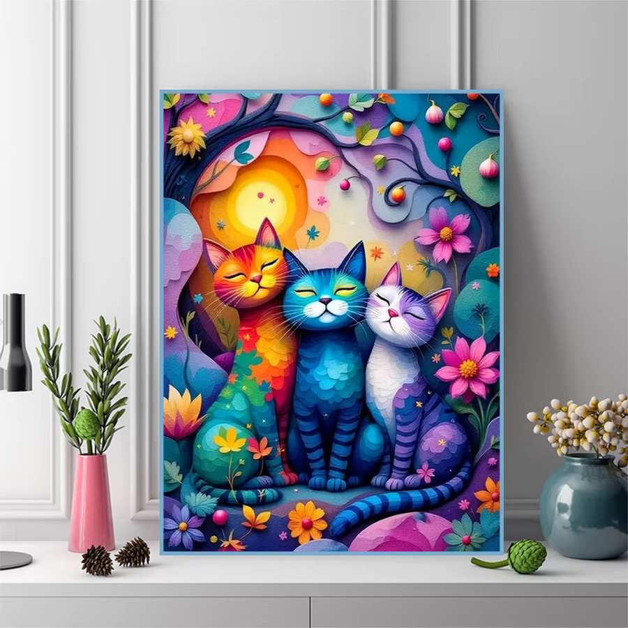 Momoart Diamant-Stickerei Katze Cartoon Mosaik-Bild in Multicolour, B/H/T: 20 x 30 x 20 cm - Bild 3