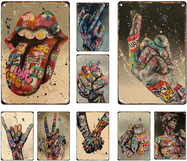 Potdemiel Retro Graffiti Metallschild Wandkunst Multicolor - Bild 1