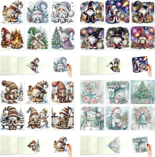 6-teiliges Set weihnachtliche Zwerg-Diamant-Malerei-Kunst-Grußkarten für Weihnachtsgesegnungen in Mehrfarbig - Bild 1