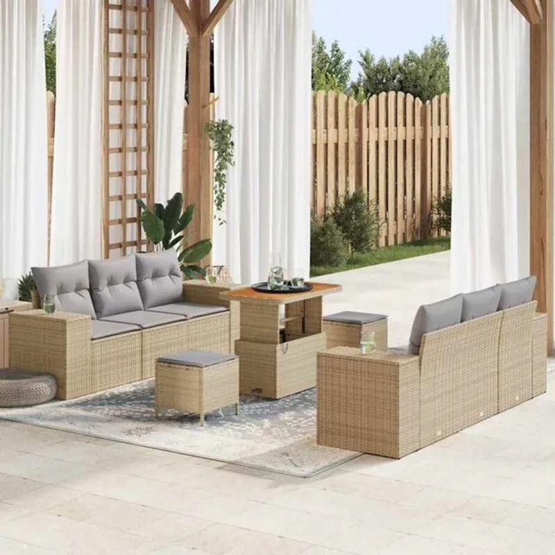 Vidaxl Garten-Sofa-Set aus Poly-Rattan mit Speicherfunktion in Beige, 9-teilig - Bild 1