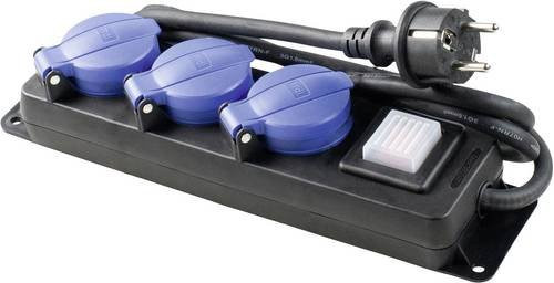 AS Schwabe Steckdosenleiste mit Schalter 3fach in Schwarz und Blau mit Schutzkontakt - Bild 1