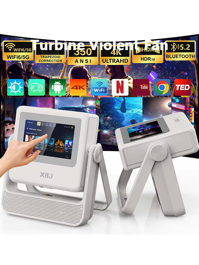 XBJ Smart Touch Screen Tragbarer Projektor mit 4K UHD, Wifi 6 und Bluetooth, Autofokus, kompatibel mit Telefon, TV Stick und PC - Bild 7