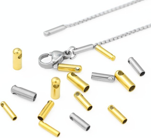 wlyees Perlenkappen Edelstahl, 50 Stück, für Lederband, Halskette, Armbänder - Bild 1