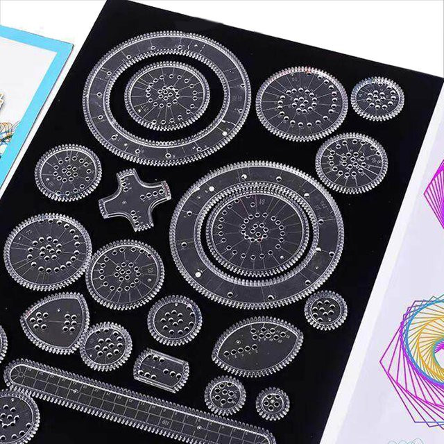 TMZ Spirograph Zeichenwerkzeuge Set mit Kugelschreiber und DIY Vorlagen in Pink und Mehrfarbig - Bild 1