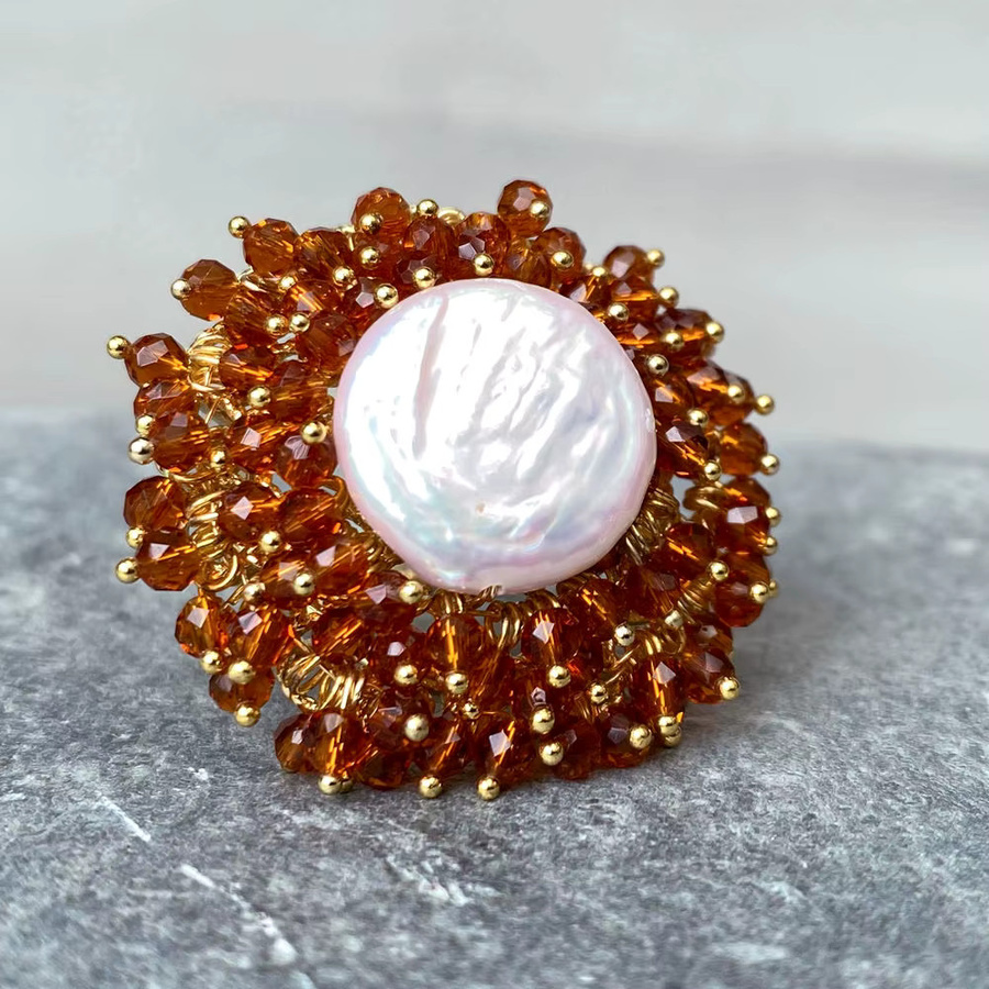 Y·YING Ring, vergoldet, Perle, Kristall, Unisex - Bild 2