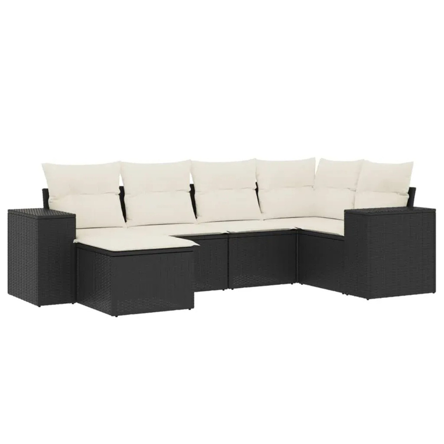 vidaXL 6-teilige Garten-Sofagarnitur in L-Form aus Poly-Rattan in Schwarz-Creme mit UV-beständigen Kissen und pulverbeschichtetem Stahlgestell - Bild 2