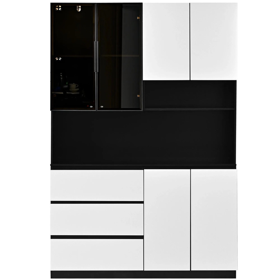 Merax Küchenvitrine in Weiß mit Glastüren und integrierter LED-Beleuchtung, B/T/H: 120,5 x 40 x 180 cm - Bild 2