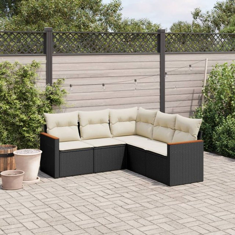 Vidaxl Garten-Sitzgruppe aus schwarzem PE-Rattan mit Kissen in Beige, 5-teiliges modernes Set - Bild 1