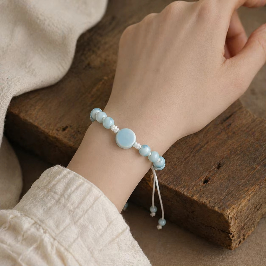 Armband Keramik, Hellblau, mit rundem Anhänger, 12-24 cm - Bild 2