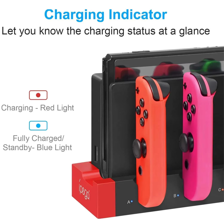 IPEGA PG-9186 Ladestation für Nintendo Switch und OLED, 4-Port Controller-Ständer in Schwarz oder Rot - Bild 5