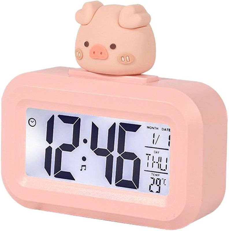 Tooarts Digitale LED Desktop Wecker mit Cartoon-Design, Temperaturanzeige, Datum und Beleuchtung, Rosa - Bild 1