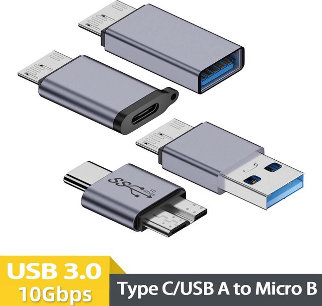USB 3.0 Micro B auf Typ C Adapter und USB A auf Micro B Datenübertragungskonverter für Laptops und externe Festplatten - Bild 1