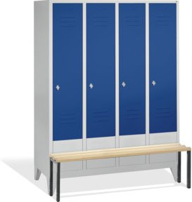 C+P Umkleidespind Classic mit Sitzbank, 4 Abteile, Front Enzianblau, Korpus Lichtgrau, H x B x T: 185 x 159 x 50/81,5 cm - Bild 1