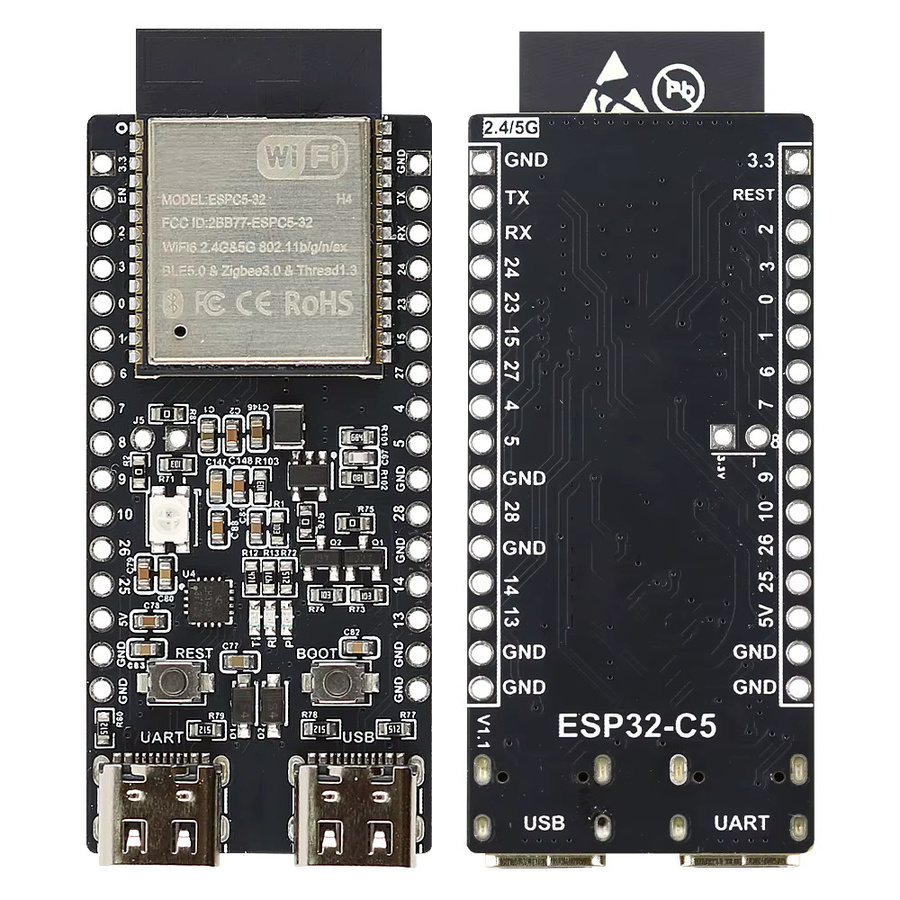 ESP32-C5-DevKitC-1 Entwicklungsboard mit Dual-Frequenz WiFi 6 (2,4 GHz und 5 GHz), 4 MB Flash, CH343 und USB-C Anschluss, Schwarz - Bild 3