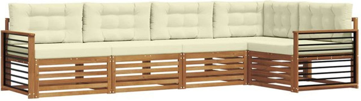 Modernes Outdoor-Sofagarnitur Set aus Akazien-Massivholz mit Kissen, 5-teilig, vidaxl, Natur und Beige - Bild 1