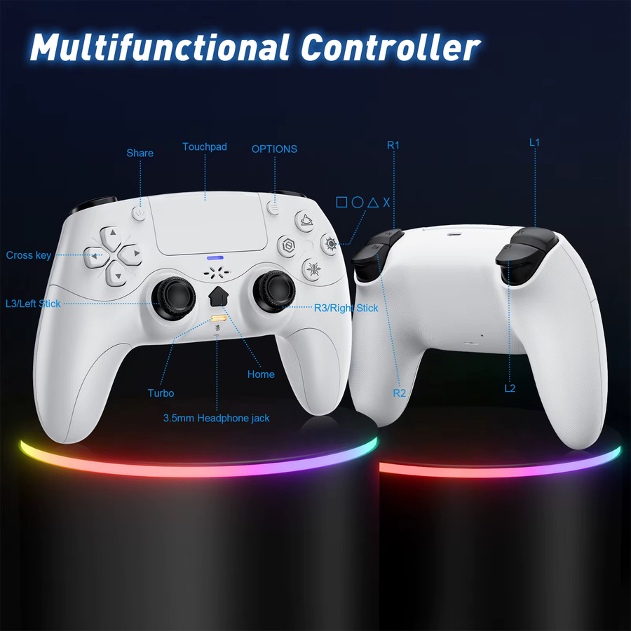 Bonadget Kabelloser Controller für PlayStation 5 und PC in Weiß mit Dual-Vibration, Turbo-Funktion, Bluetooth und BT-Adaptiv-Trigger sowie externem Mikrofon - Bild 2