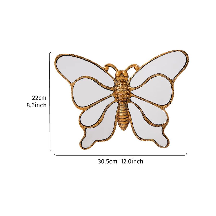 Retro Achtseitiger Wandspiegel in Schmetterlingsform aus Harz in Gold, B: 21,84 cm, H: 30,48 cm - Bild 2