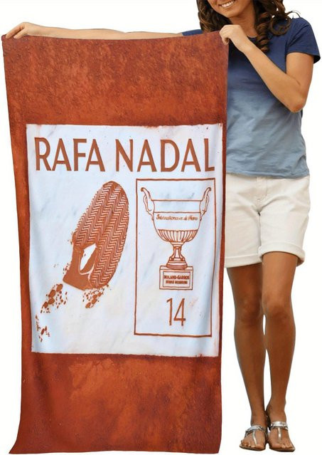 Schnelltrocknendes Tennis Strandtuch von JMG Household Supplies in Orange mit Champions-Trophäe und Fußabdruck, B/H: 80 x 160 cm - Bild 1