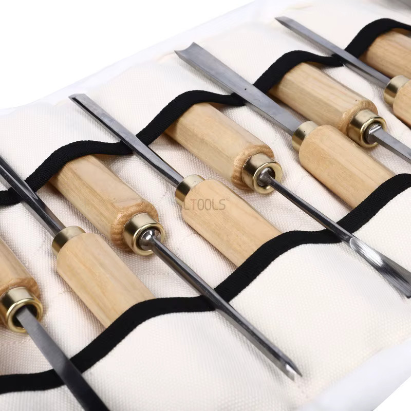 LTOOLS 12er Set Holzbearbeitung Meißel mit Holzgriff für DIY Schnitzarbeiten und Holzschnitzerei - Bild 2