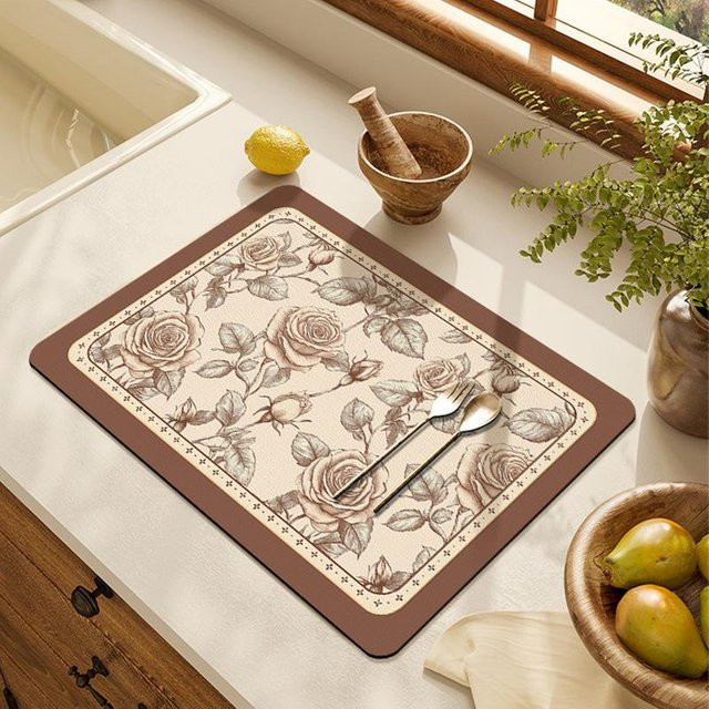 Vintage Abtropfmatte aus Kieselgur für die Küche in Beige, Breite: 40 cm, Tiefe: 30 cm - Bild 1