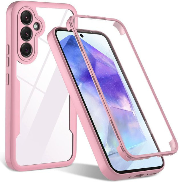 Stoßfeste 360 Vollabdeckung Bildschirmschutzhülle für Samsung Galaxy A55 5G A35 A15 A54 A14 A34 A53 A73 A26 A16 A52S A56 A36 in Transparent und Pink - Bild 1