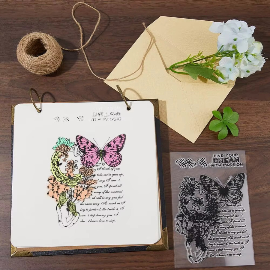 Vintage Schmetterlings-Stempel aus transparentem Silikon für Journaling und Karten - Bild 4
