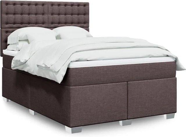 vidaXL Boxspringbett mit Matratze Hybrid Dunkelbraun B: 160 cm, T: 200 cm, H: 140,5 cm mit USB-Ladeport und Unterbettbeleuchtung - Bild 1