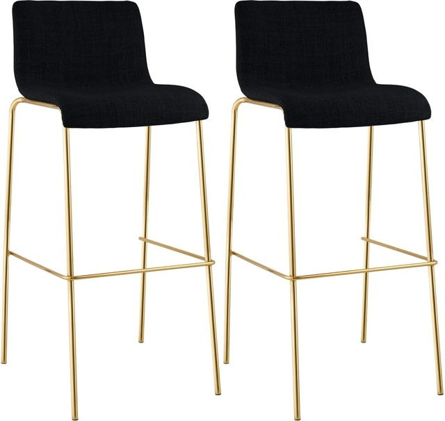CLP 2er Set Barhocker Hover mit Lehne, stapelbare Barstühle mit Stoffbezug und Metallgestell in Gold und Schwarz - Bild 1