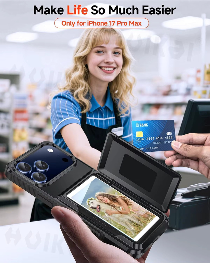 Huikai Brieftaschen-Hülle für iPhone 17 Pro Max 16 Pro Max 15 14 13 12 mit Kreditkartenhalter und stoßfestem Schutz in Schwarz oder Blau - Bild 6