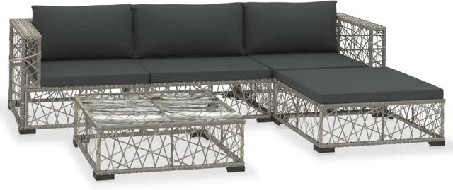 vidaXL 5-tlg Garten-Lounge-Set in L-Form aus grauem Poly-Rattan mit Kissen und pulverbeschichtetem Stahlrahmen - Bild 1