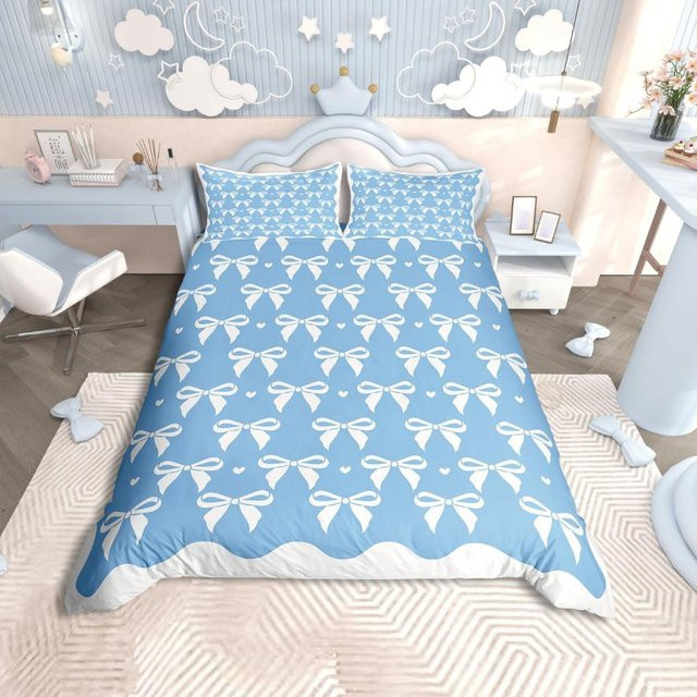 Homewish Bettwäscheset für Mädchen mit Schleifen- und Herz-Dekor sowie Pailletten, EU Single, B: 135 cm, L: 200 cm, 3-teilig - Bild 1
