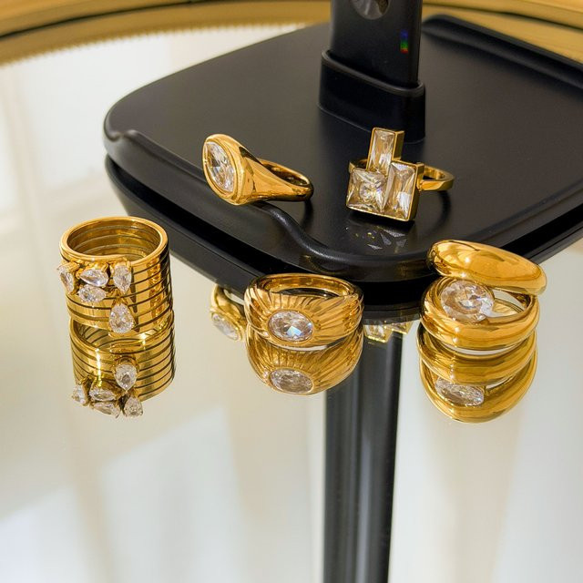 OBEAR Statement-Ringe, 18K vergoldeter Edelstahl, Zirkonia, Damen - Bild 1