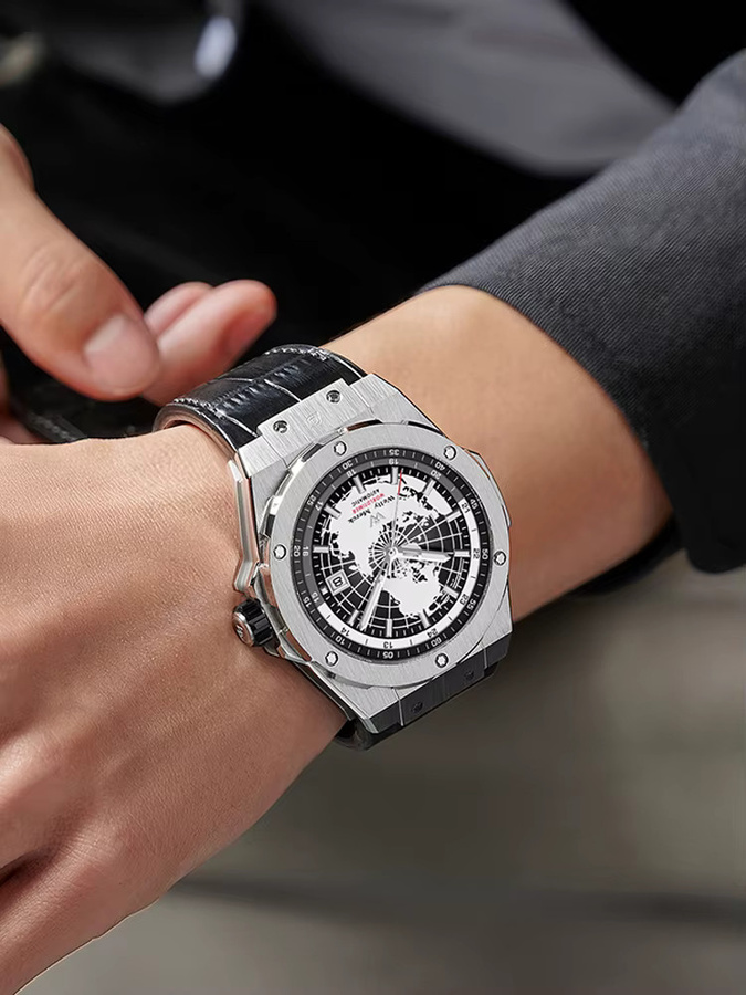Welly Merck Armbanduhr, Automatik, Edelstahl, Leder, Schwarz, Herren - Bild 5