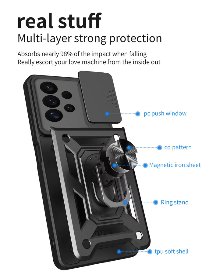 Magnetische Stoßfeste Schutzhülle für Samsung Galaxy A13 4G mit Kameraobjektiv-Schutz und Auto-Halterung Ring in Silber - Bild 5