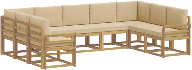 vidaXL Outdoor-Sofagarnitur 9-tlg. in U-Form aus Akazienholz mit Kissen, Weiß und Beige - Bild 1