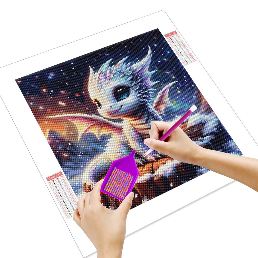 Huacan 5D-Diamantgemälde Set Drache im Winter mit runden Steinen in Multicolour - Bild 2