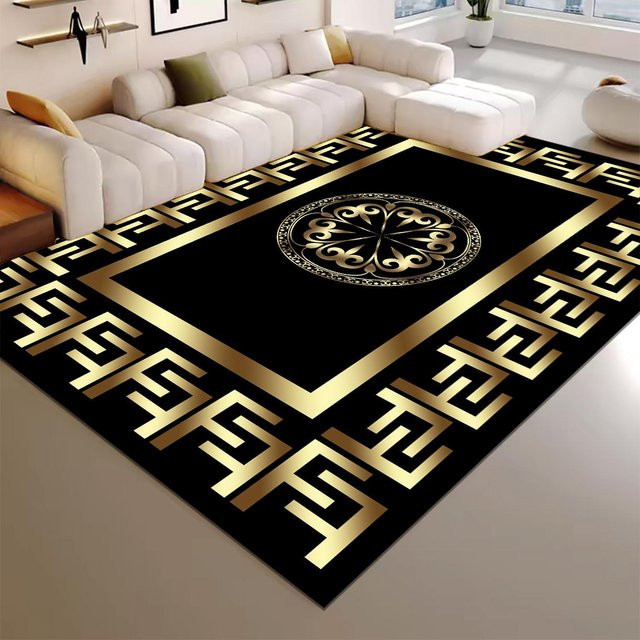 Karpetti Luxus Wohnzimmer Teppich in Braun und Gold, Waschbarer Flanell-Flächenteppich Rutschfest, B: 200 cm, T: 300 cm - Bild 1
