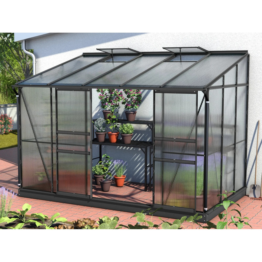 Vitavia Anlehn-Gewächshaus Ida 6500 Schwarz mit Polycarbonat-Platten und Doppelschiebetür, 6,5 m² - Bild 4