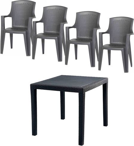 PROGARDEN Gartenmöbelset Eden 5er-Set aus Kunststoff in Grau/Anthrazit - Bild 1