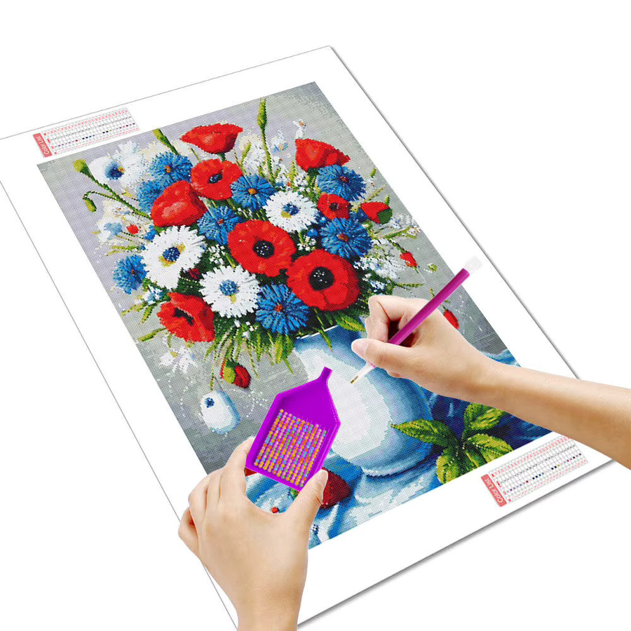 HUACAN DIY 5D Diamantmalerei Set Bunter Blumenstrauß als Kunst Mosaik Bild in Mehrfarbig mit runden Steinen B/H: 30 x 20 cm - Bild 2