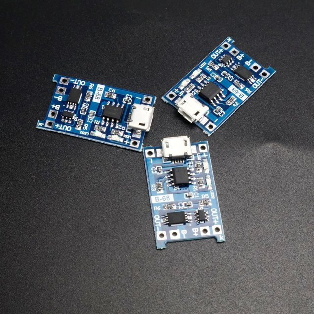 TP4056 Lithium-Batterielademodul mit Schutzfunktion für 18650 Lithium-Ionen Akkus, Micro USB 5V 1A, Blau - Bild 1