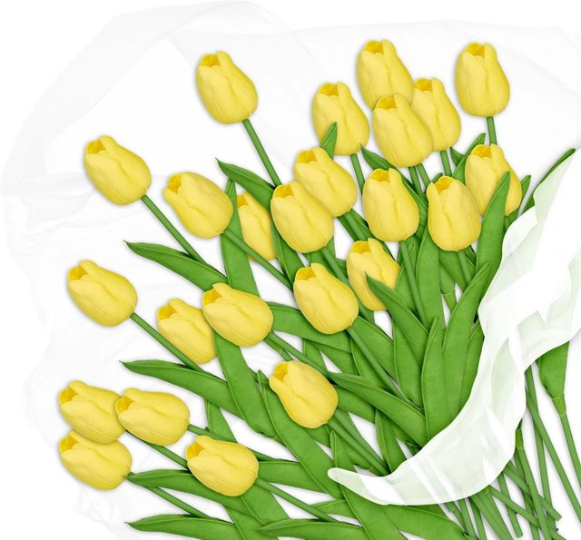 Relaxdays Tulpen aus Kunststoff in Gelb, 24er Set, Höhe: 33,5 cm - Bild 1