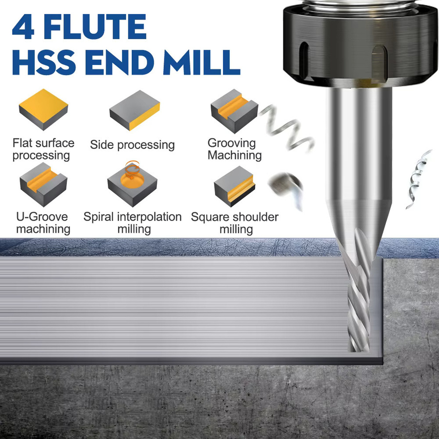 xcan Schaftfräser HSS mit 4 Nuten, Durchmesser: 2 mm, Schaft: 6 mm, Farbe: Silber - Bild 3