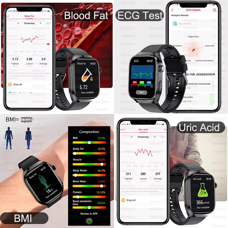 GUHUAVMI Smartwatch, Schwarz, Herren, Rechteckig, Bluetooth - Bild 4