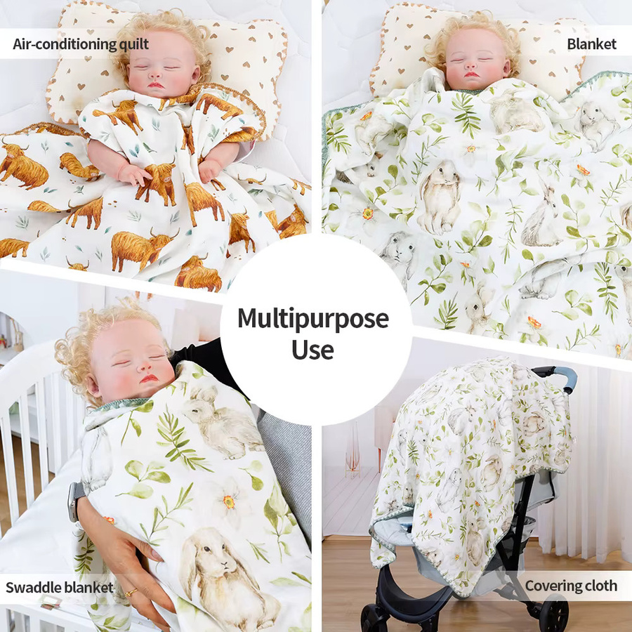 Elinfant Babydecke aus 4 Schichten Bambus und Baumwolle mit Digitaldruck in Weiß für Frühling und Sommer - Bild 4