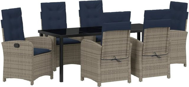 vidaXL Garten Essgruppe 7-teilig aus grauem Poly-Rattan für Terrasse und Garten - Bild 1